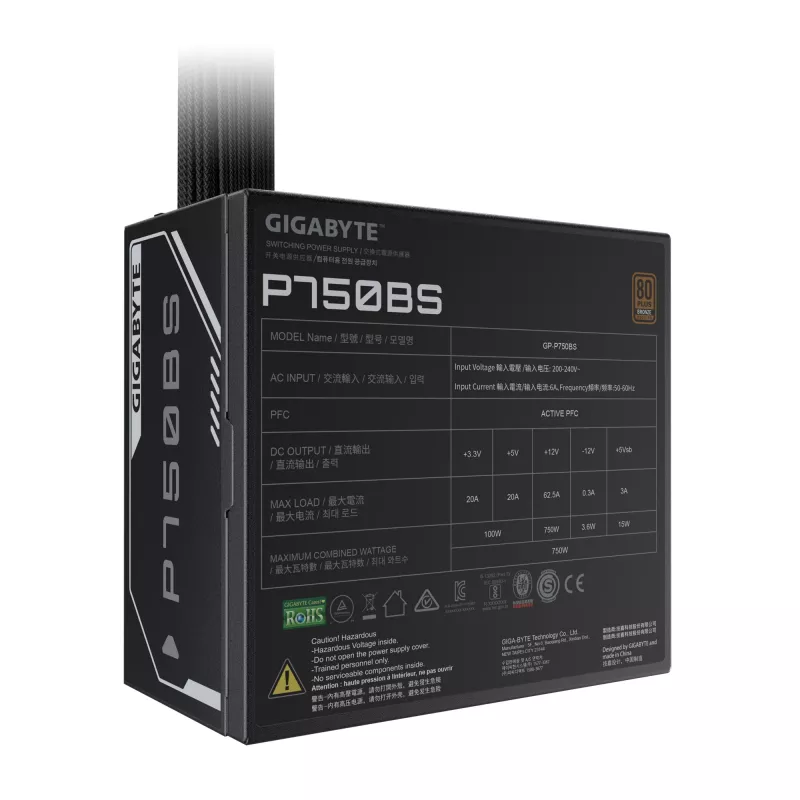 GIGABYTE P750BS barošanas bloks - PCI-E 6+2 Pin x 4, 80 PLUS Bronze, 120mm ventilators, ATX saderīgs, ES kontaktdakša