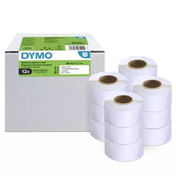 DYMO autentiskās LabelWriter adrešu uzlīmes | 28 mm x 89 mm | 12 ruļļi pa 130 viegli nolobāmām uzlīmēm (kopā 1560) | Pašlīmējošas | LabelWriter uzlīmju printeriem