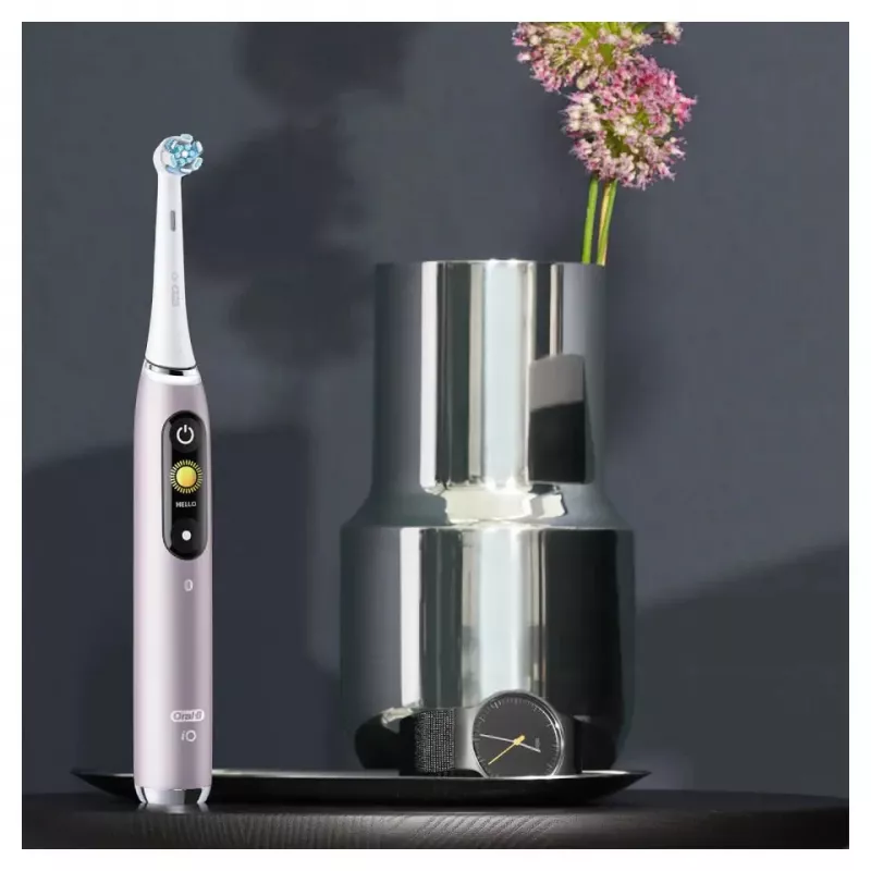 Elektriskā zobu birste Oral-B iO 9 pieaugušajiem, rotējoša, 2 rokturi, 2 birstes galviņas, iebūvēts akumulators, 3 st. uzlāde, melna/rožaina