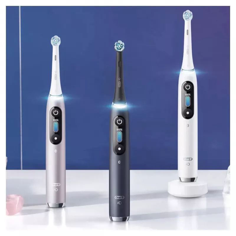 Elektriskā zobu birste Oral-B iO 9 pieaugušajiem, rotējoša, 2 rokturi, 2 birstes galviņas, iebūvēts akumulators, 3 st. uzlāde, melna/rožaina