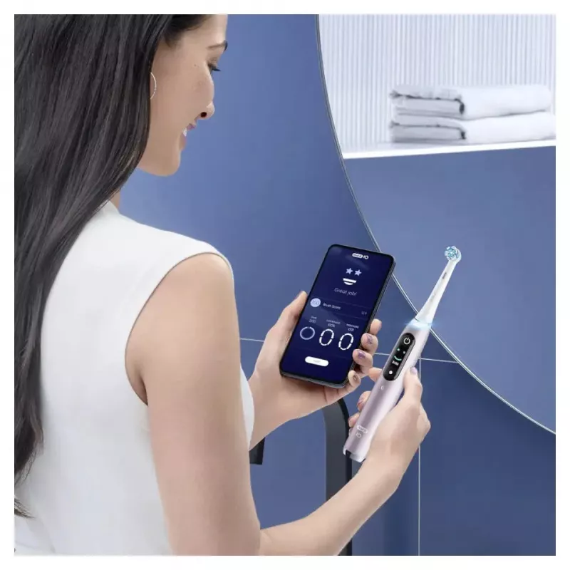Elektriskā zobu birste Oral-B iO 9 pieaugušajiem, rotējoša, 2 rokturi, 2 birstes galviņas, iebūvēts akumulators, 3 st. uzlāde, melna/rožaina