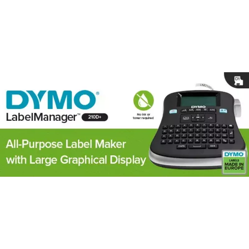DYMO LabelManager galda etiķešu printeris | 210D+ universāls pārnēsājams etiķešu printeris, viegli lietojams, viena pieskāriena viedtaustiņi, QWERTY tastatūra, liels displejs mājas un biroja organizēšanai (ES kontaktdakša)