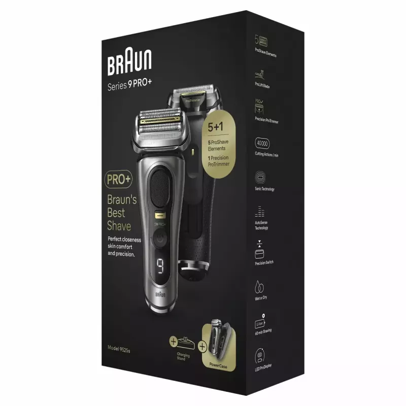 Braun Series 9 Pro+ 9525s mitrā un sausā skuvekļa trimmeris, metālisks
