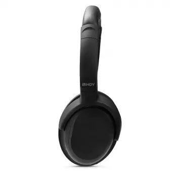 Lindy LH500XW+ austiņas ar vadu un bezvadu savienojumu, galvas lentes tipa, mūzikai, USB Type-C, Bluetooth, melnas
