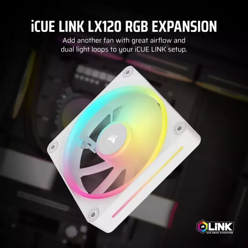 Ventilators Corsair iCUE LINK LX120 RGB 12 cm balts 400-2400 RPM