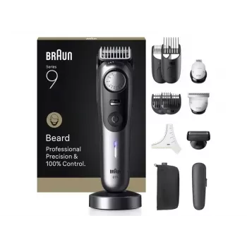 Braun BeardTrimmer 9 BT9560 Baterija 52 2 cm Mitrs un sauss Melns, Pelēks