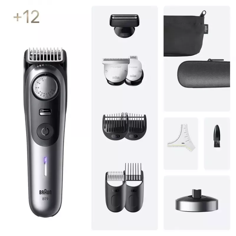 Braun BeardTrimmer 9 BT9560 Baterija 52 2 cm Mitrs un sauss Melns, Pelēks