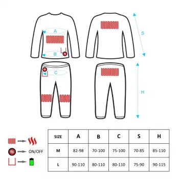 Glovii GXBL apsildāma termoaktīvā apakšveļa ziemas sportam, unisex, L, melna, elpojoša, uzlādējams akumulators
