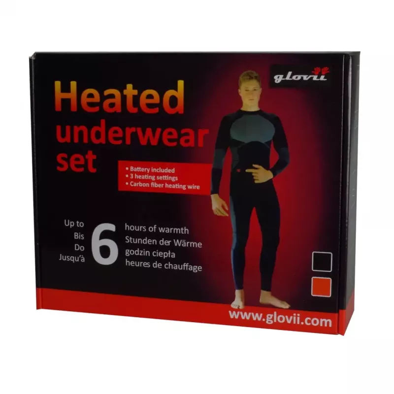 Glovii GXBL apsildāma termoaktīvā apakšveļa ziemas sportam, unisex, L, melna, elpojoša, uzlādējams akumulators