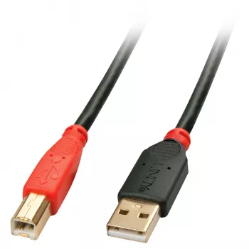 Lindy 15m USB 2.0 Type A–B aktīvais kabelis, 15 m, USB A, USB B, USB 2.0, vīrišķais/vīrišķais, melns, sarkans