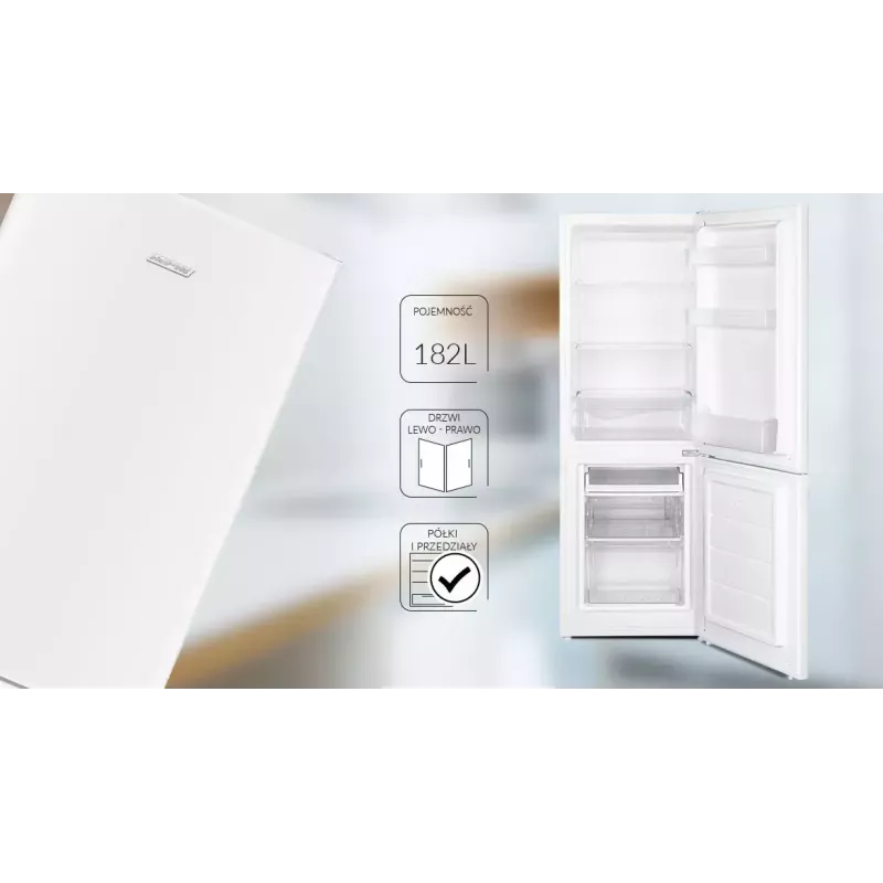Ledusskapis ar saldētavu MPM MPM-182-KB-38W, brīvstāvošs, kopējā ietilpība 182 l (ledusskapis 121 l / saldētava 52 l), balta, E klase