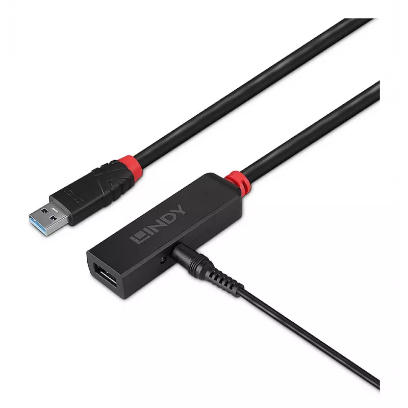 Lindy 5m USB 3.0 Active Extension plāns, USB 3.2 Gen 1 (3.1 Gen 1) Type-C, USB 3.2 Gen 1 (3.1 Gen 1) Type-C, 5000 Mbit/s, Melns, Akrilnitrila butadiēna stirols (ABS), Apaļais kabelis