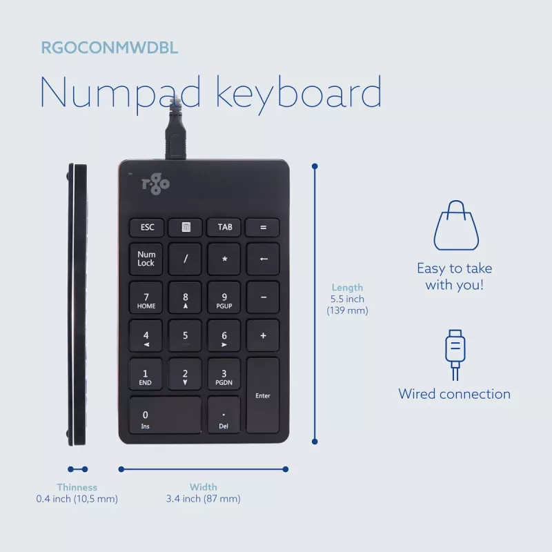 R-Go Tools cipartastatūra R-Go Numpad Break, ergonomiska cipartastatūra ar pārtraukumu programmatūru, vadu, melna