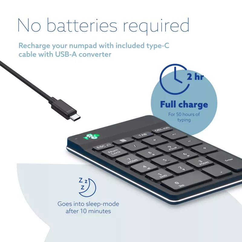 R-Go Tools Numeric keypad R-Go Numpad Break, ergonomiskais cipartastatūra ar pārtraukuma programmatūru, Bluetooth, melna