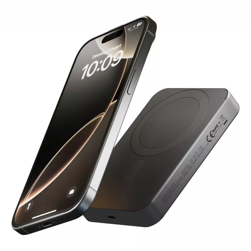 ZENS Powerbank plāns Qi2 Al 10000mAh Melns