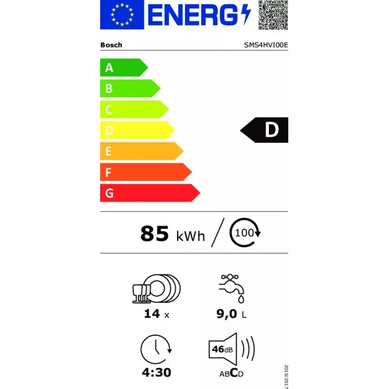 Trauku mazgājamā mašīna Bosch Serie 4 SMS4HVI00E — brīvstāvoša, 60 cm, 14 galda klājumu komplekti, 46 dB, siltummainis, Home Connect