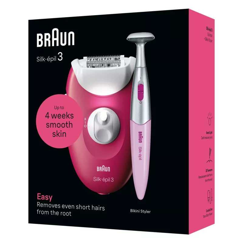 Epilators Braun Silk-épil 3 SE3-202, 20 pincetes, maiņstrāva, ogu krāsa