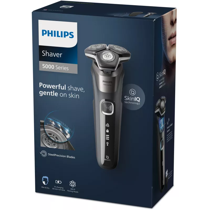 Philips SHAVER Series 5000 S5887/30 vīriešu skūšanās ierīce, rotējošais skuveklis, melna, pelēka