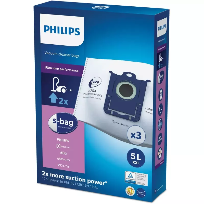Putekļu maisiņi Philips s‑bag FC8027/01 — sintētisks 5 L, 5 slāņu, 3 gab.