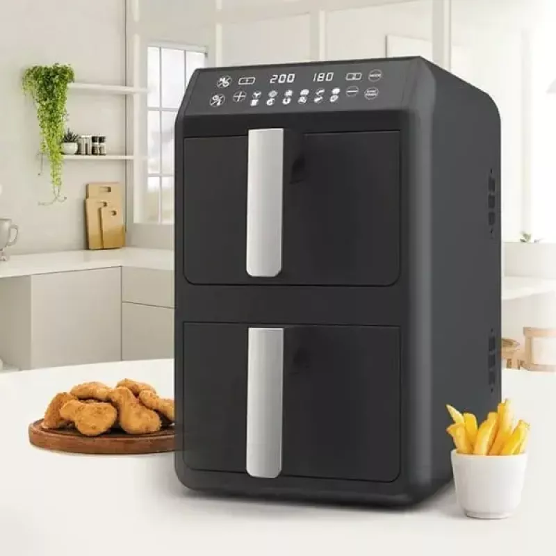 Elektriskā gaisa fritiera Maestro MR-761, 10 L ietilpība, 2400W, 12 programmas, 80–200°C, dubultā konstrukcija, melna