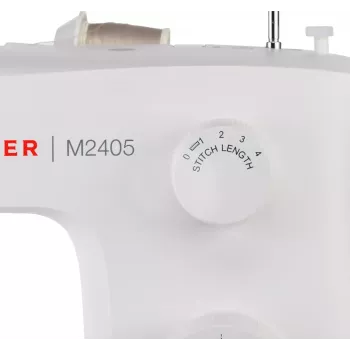 Pusautomātiskā šujmašīna SINGER M2405 — mehāniska, 11 programmas, 8 dūrienu veidi, 70 W, balta