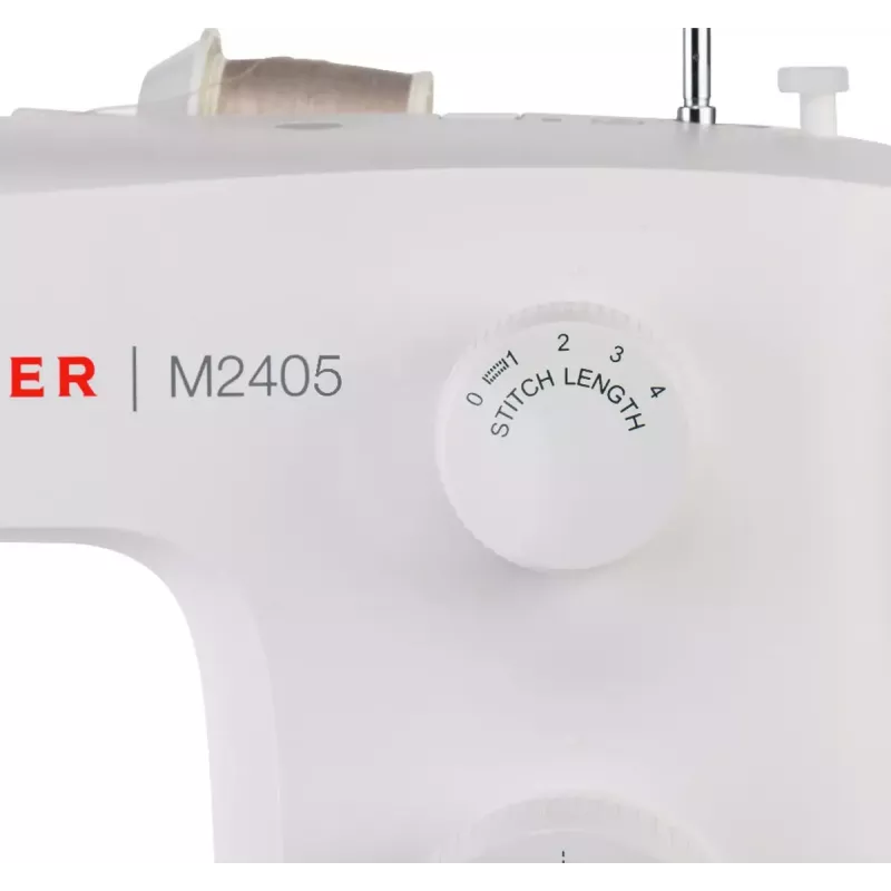 Pusautomātiskā šujmašīna SINGER M2405 — mehāniska, 11 programmas, 8 dūrienu veidi, 70 W, balta
