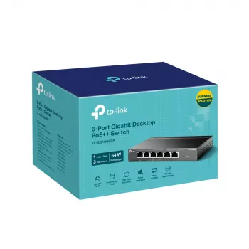 TP-Link 6 portu gigabitu galda komutators ar 3 PoE+ un 1 PoE++ portu