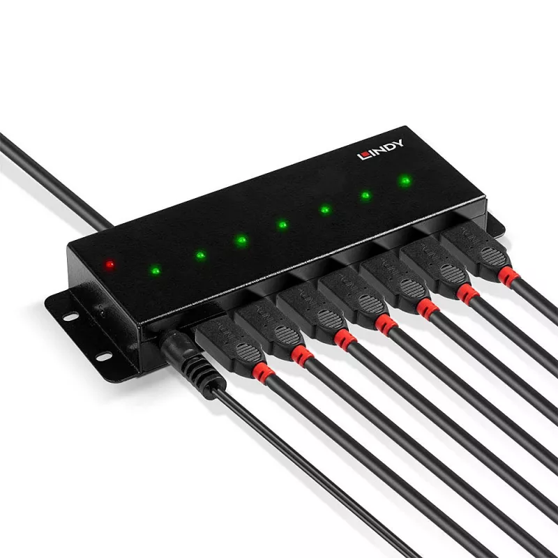 Lindy 7 Port USB 2.0 Metal Hub, USB 2.0 Type-B, USB 2.0, 480 Mbit/s, melns, metāls, 1,8 m