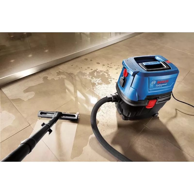 Cilindriskais putekļsūcējs Bosch GAS 15 PS Professional — sausā tīrīšana, 1100 W, 15 L putekļu maiss, 8 L šķidruma tvertne, 270 mbar