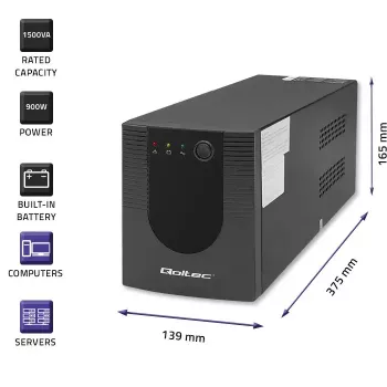 Qoltec UPS 53776 Line-Interactive 1,5 kVA 900 W 4 maiņstrāvas kontaktligzdas