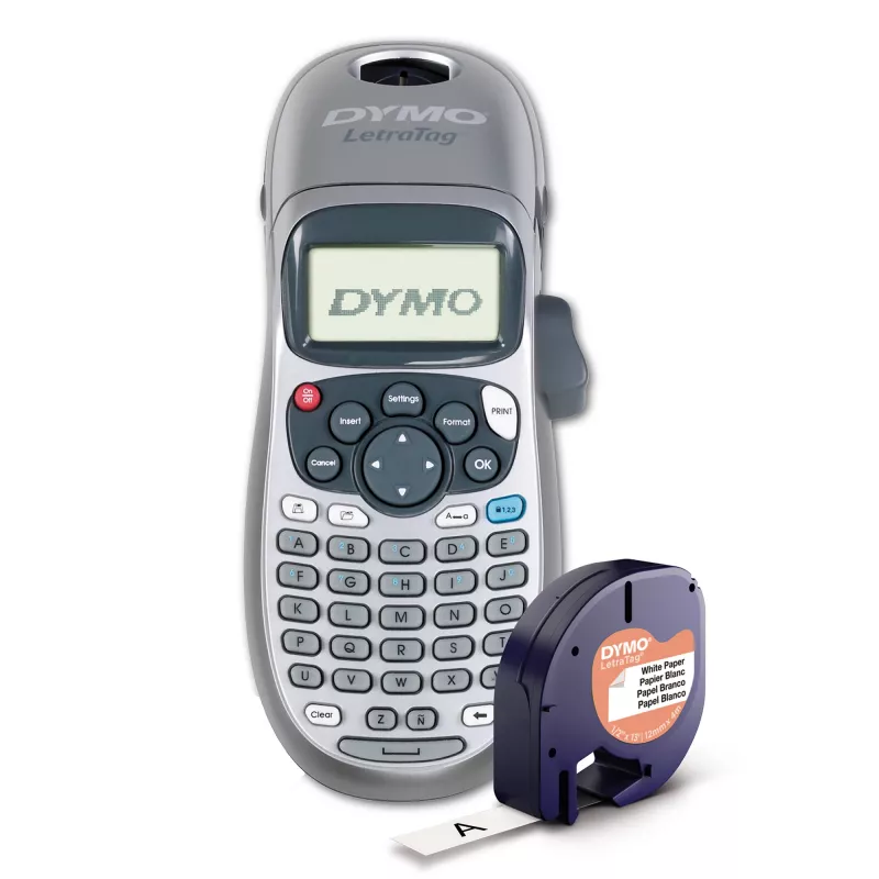 DYMO LetraTag LT-100H rokas etiķešu printeris | ABC tastatūras etiķešu printeris ar viegli lietojamu 13 rakstzīmju LCD ekrānu | mājai vai birojam | sudraba