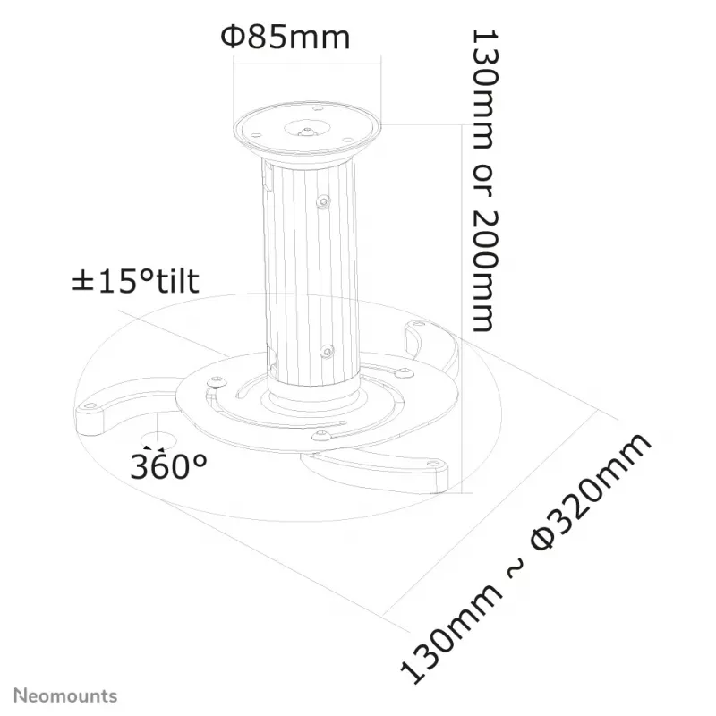Neomounts BEAMER-C80balta projektora griestu stiprinājums - augstums 13-20 cm - pilnībā kustīgs