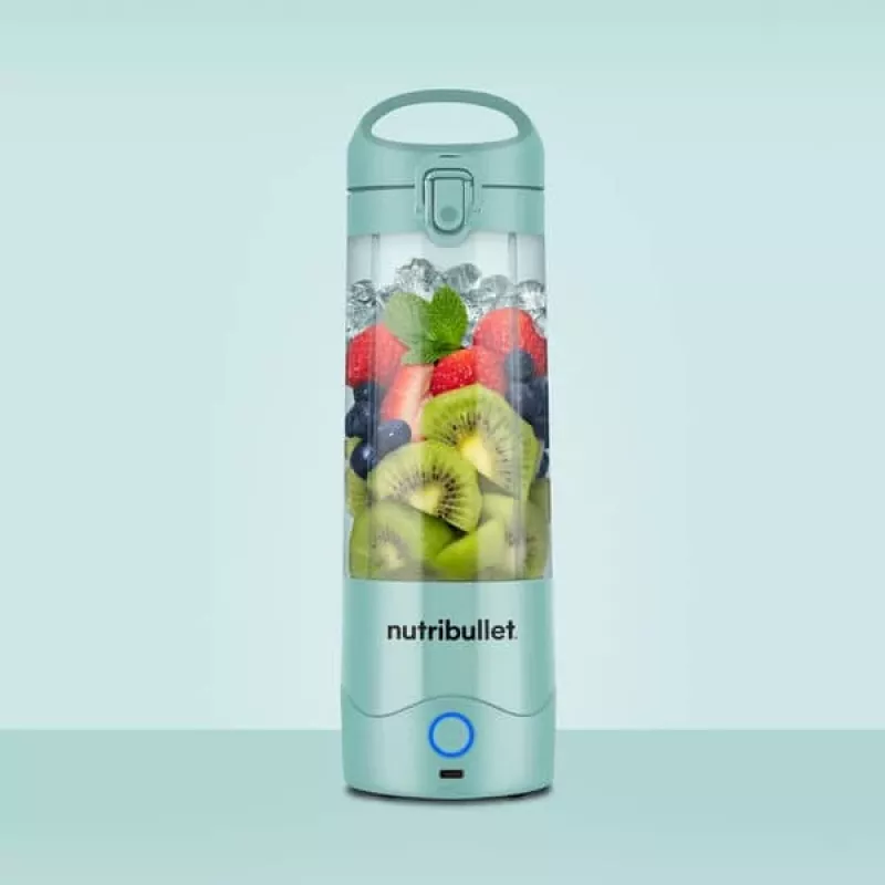 Sporta blenderis NUTRIBULLET Portable 0,475 L zils, darbināms ar baterijām, Tritan bļoda, nerūsējošā tērauda asmeņi