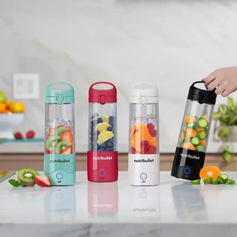 Sporta blenderis NUTRIBULLET Portable 0,475 L zils, darbināms ar baterijām, Tritan bļoda, nerūsējošā tērauda asmeņi