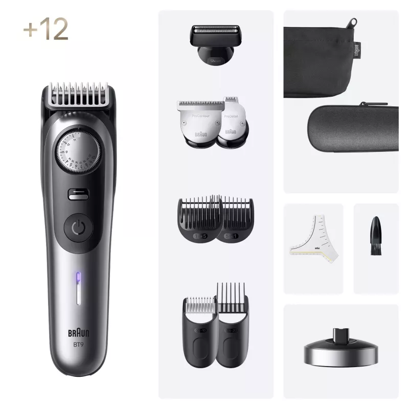 Braun BeardTrimmer 9 BT9560 bārdas trimmeris Baterija 52 2 cm Mitrā un Sausā Melns, Sudrabs