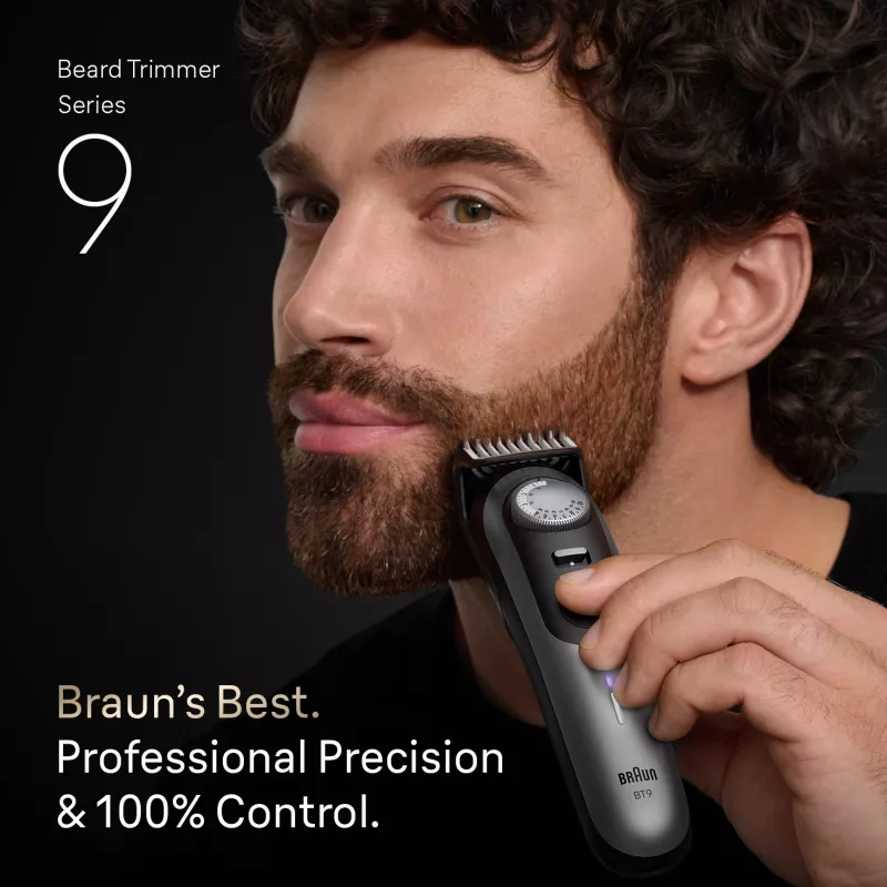 Braun BeardTrimmer 9 BT9560 bārdas trimmeris Baterija 52 2 cm Mitrā un Sausā Melns, Sudrabs