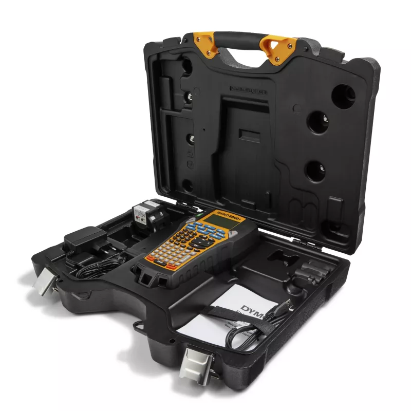 DYMO Rhino 6000+ Industrial Label Maker | Computer Connected Label Maker with Hard Carry Case | Includes 1 Vinyl Tape Cassette1 Flexible Nylon Tape Cassette and Rechargeable Lithium Ion Battery