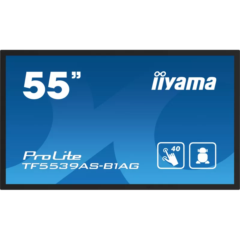 iiyama TF5539AS-B1AG Signāla displejs Kioska dizains 138.7 cm (54.6 collas) LED 435 cd/m² 4K Ultra HD Melns Skārienekrāns Iebūvēts procesors Android 11 24/7
