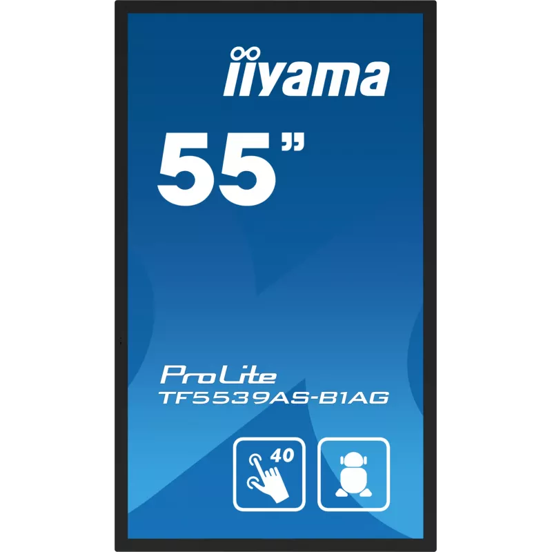 iiyama TF5539AS-B1AG Signāla displejs Kioska dizains 138.7 cm (54.6 collas) LED 435 cd/m² 4K Ultra HD Melns Skārienekrāns Iebūvēts procesors Android 11 24/7