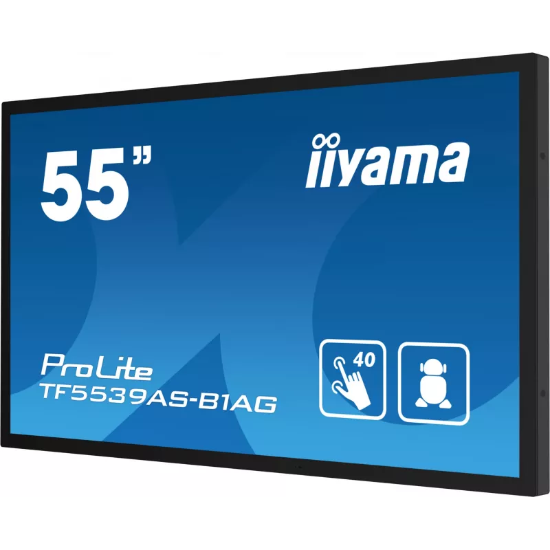 iiyama TF5539AS-B1AG Signāla displejs Kioska dizains 138.7 cm (54.6 collas) LED 435 cd/m² 4K Ultra HD Melns Skārienekrāns Iebūvēts procesors Android 11 24/7