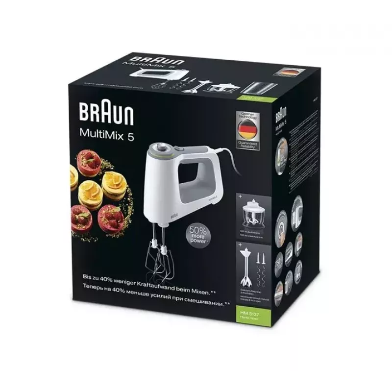 Braun MultiMix 5 HM 5137 rokas mikseris 750 W pelēks, balts
