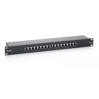 Equip 16 portu Cat.6 ekranēts ielāpu panelis, melns, RJ-45, zelts, Cat6, statņu montāža, 1U, melns