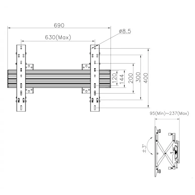 Equip 37 collu-65 collu modulārs Push-In Pop-Out TV sienas stiprinājuma kronšteins