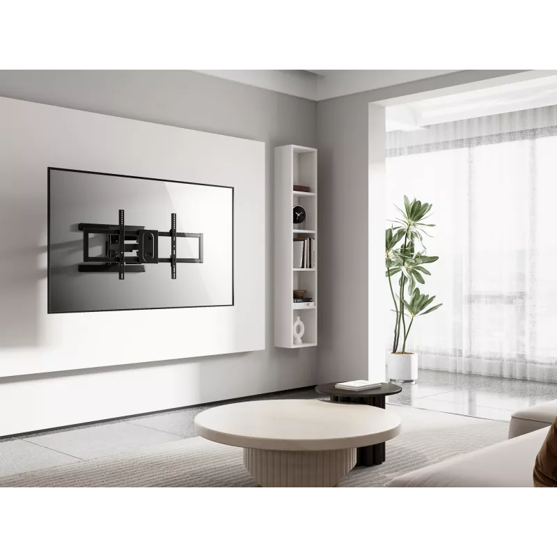 Equip 43 collu–100 collu pilnas kustības TV stiprinājuma kronšteins, 200 x 200 mm, 800 x 400 mm, -10 – 5°, -60 – 60°, plastmasa, nerūsējošais tērauds, melns