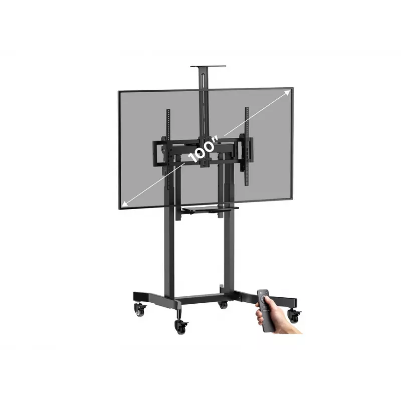 Equip mobilais motorizētais LFD ratiņš 55-100 collām, 2.54 m (100 collas), 200 x 200 mm, 800 x 600 mm, -10 - 5°, alumīnijs, plastmasa, nerūsējošais tērauds, melns