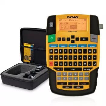 DYMO RHINO 4200 rūpnieciskais etiķešu printeris ar komplektu un pārnēsājamo somiņu | QWERTZ tastatūra un laika taupīšanas karstie taustiņi | Izturīgs etiķešu printeris darba vietām un lieljaudas marķēšanas darbiem