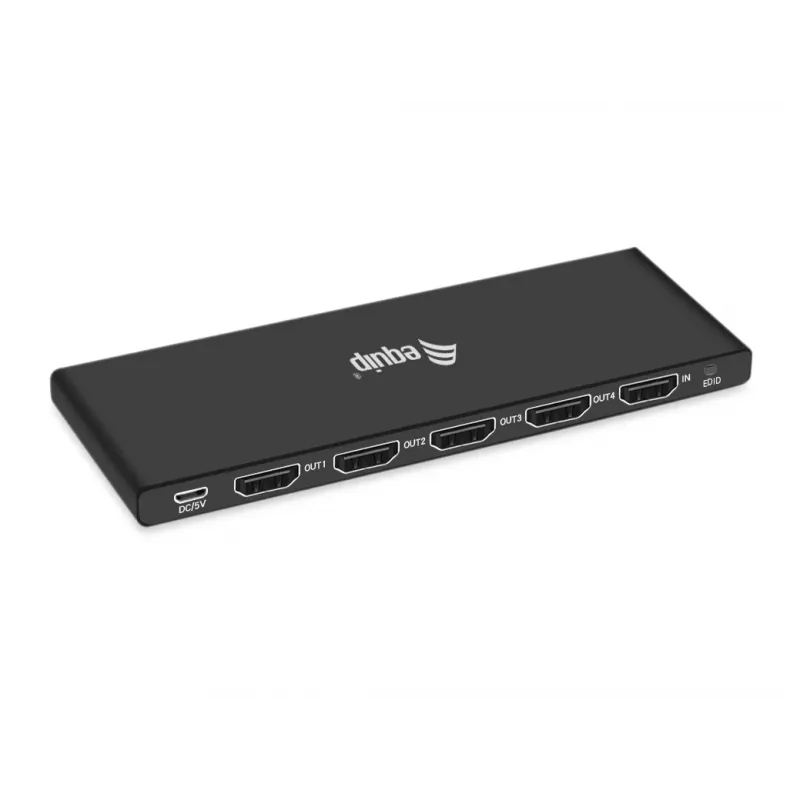 Equip Ultra plāns 4-Port HDMI 2.0 sadalītājs, HDMI, 4x HDMI, 3840 x 2160 pikseļi, melns, alumīnijs, 4K Ultra HD