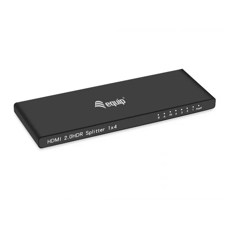 Equip Ultra plāns 4-Port HDMI 2.0 sadalītājs, HDMI, 4x HDMI, 3840 x 2160 pikseļi, melns, alumīnijs, 4K Ultra HD