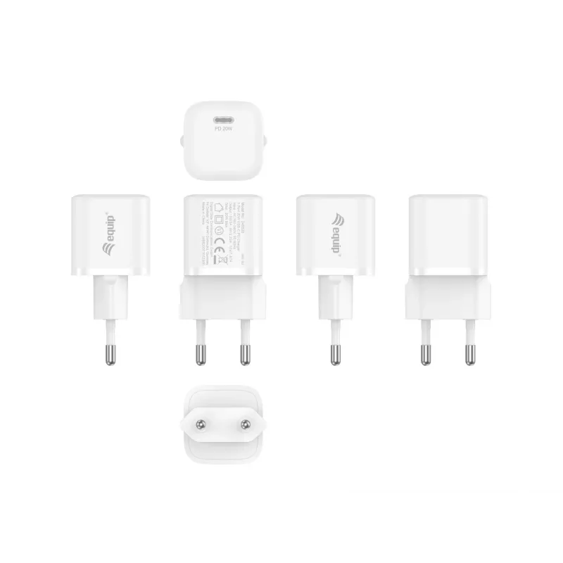 Equip 1 porta 20 W USB-C PD lādētājs, 25 gab./iepakojumā, iekštelpām, maiņstrāvas, 12 V, balts