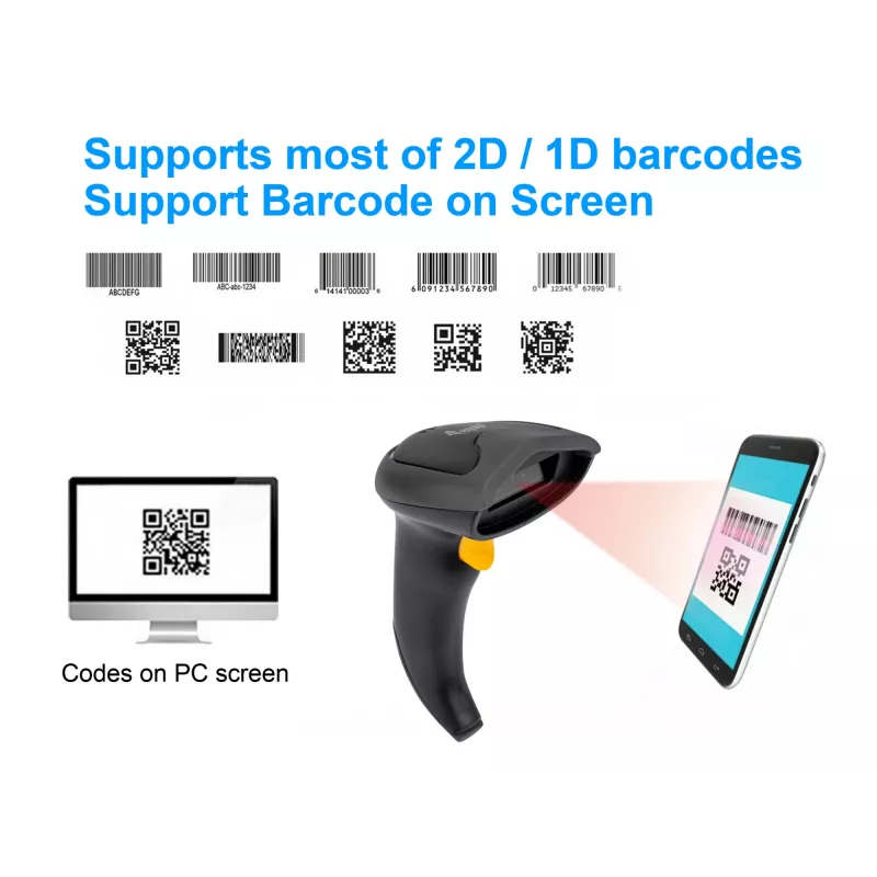 Equip bezvadu 2D divu režīmu 2,4 GHz + Bluetooth svītrkoda skeneris ar statīvu